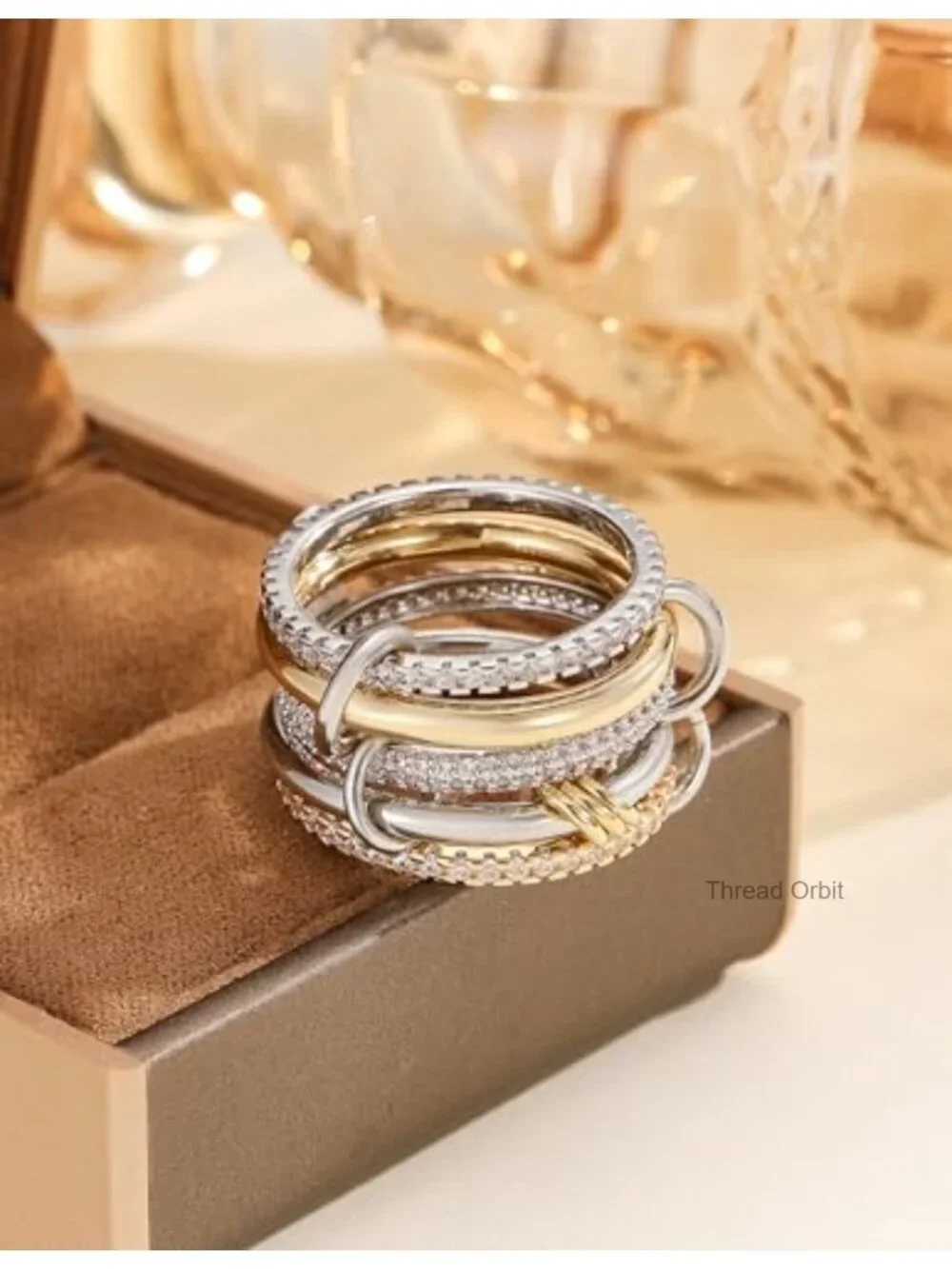 Stackable Ring Set 18k Gold Plated Cubic Zirconia Rings 5 Rings